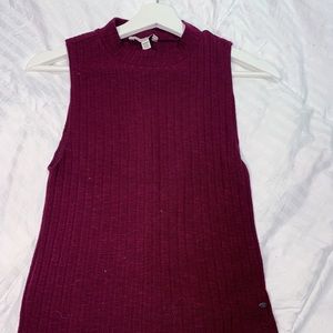 Burgundy high neck sleeves less top